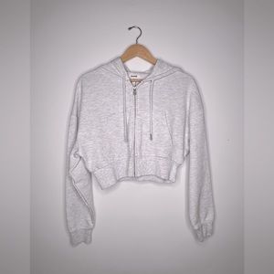 Garage Cropped Zip Up Hoodie in Light Gray